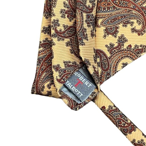 Robert Talbott Carter's Yellow Gold Brown Paisley Silk Neck Tie - Picture 3 of 6